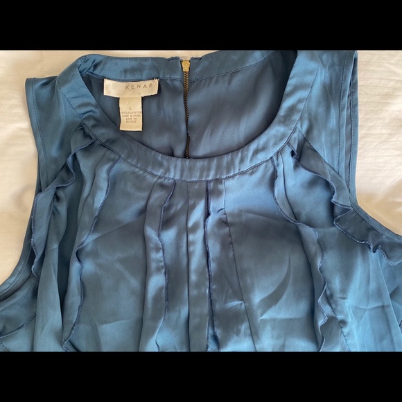 KENAR: Turkish blue Sleeveless Ruffle Blouse sizeL - Picture 2 of 4